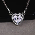 Silver Tone Double Heart Clear Stone Halo Pendant Necklace view 1