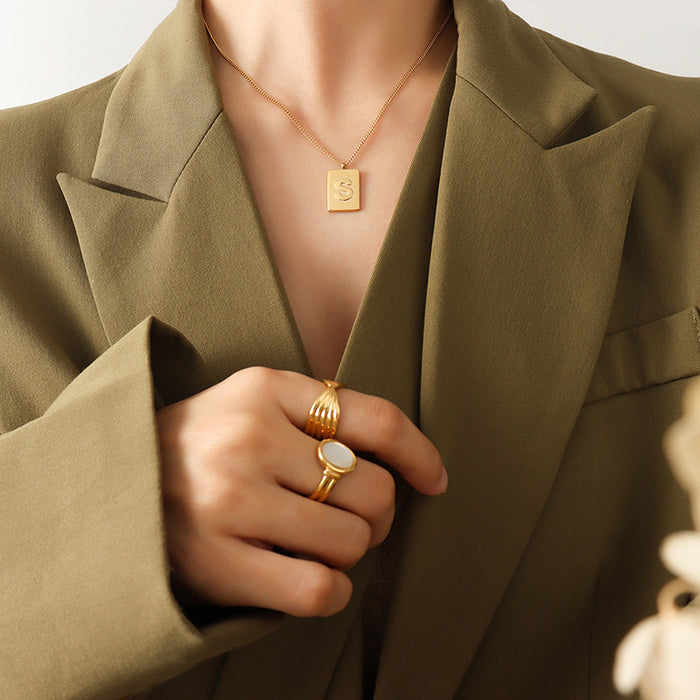 Gold Letter S Square Pendant Necklace Fine Curb Chain