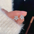 Silver Tone Five Petal Clear CZ Flower Stud Earrings view 2