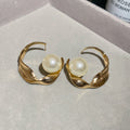 Gold Tone Swirl Pearl Statement Stud Earrings For Women view 6