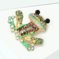 Green Crystal Frog Brooch with Striped Body Lapel Pin view 2