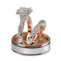 Square Halo Three-Ring Bridal Set In Silver, Gold, And Rose Tones view 5