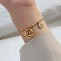 Bead Chain Smiley Good Luck Charm Bracelet Gold and Steel view 7