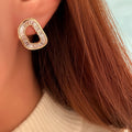 Rectangular Open Halo Stud Earrings in Two Finishes view 3