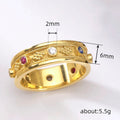 Gold Multicolor CZ Floral Embossed Band Ring Metal view 4