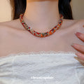 Multicolor Faceted Bead Necklace With A Close Fitting Silhouette view 3