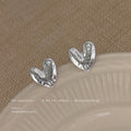 Silver Tone Hammered Sculpted Heart Stud Earrings For Women view 3