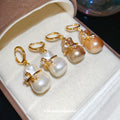 Gold Tone Gourd Pearl Bow Hoop Earrings in Two Colors view 3