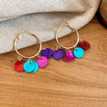 Gold Hoop Earrings with Four Pictured Bead and Sequin Designs view 4