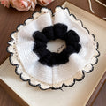 Knit Mesh Lace Edge White Black Oversize Scrunchie Hair Tie view 6