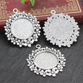 Floral Round Cabochon Pendant Bases in Three Metal Finishes view 2