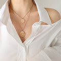 Double Layer Round Disc Pendant Necklace Sun Landscape view 7