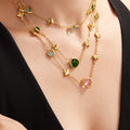 Heart Glass Stone Station Necklace Stainless Steel Color Mix view 1