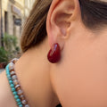 Glossy Burgundy Teardrop Stud Earrings With Gold Tone Posts view 4
