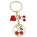 Gold Cherry Heart Rhinestone Multi Charm Keychain Pendant view 5
