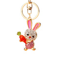 Jeweled Rabbit Holding a Carrot Keychains in Pink Red and Blue view 5