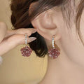 Brown Resin Rose and Crystal Gold Tone Hoop Drop Earrings view 1