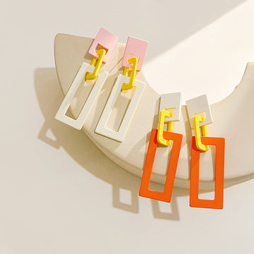 Pink Beige Acrylic Geometric Link Drop Earrings Yellow