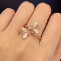 Rose Gold Twin Flower Cat-Eye Stone Open Band Ring view 4