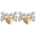 Gold Pearl Bar Heart Charm Crystal Stud Earrings Matching Pair view 5