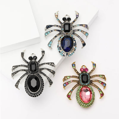 Large Crystal Spider Brooch isolated front view