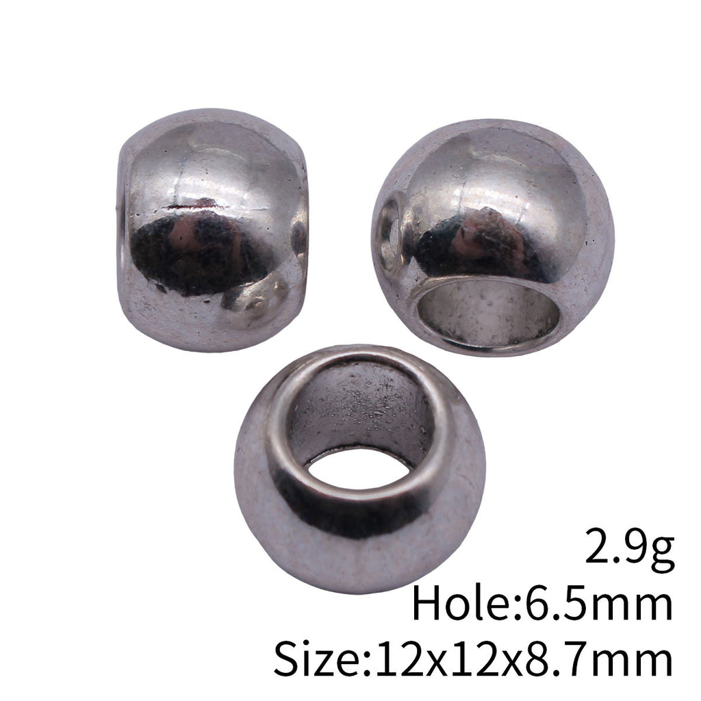 12x12x8.7mm 2.9g Antique Silver Zinc Alloy Smooth Round Large Hole Spacer Beads for Jewelry Making