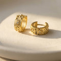 Gold Sun Moon Star Embossed Huggie Hoop Earrings Zircon view 3