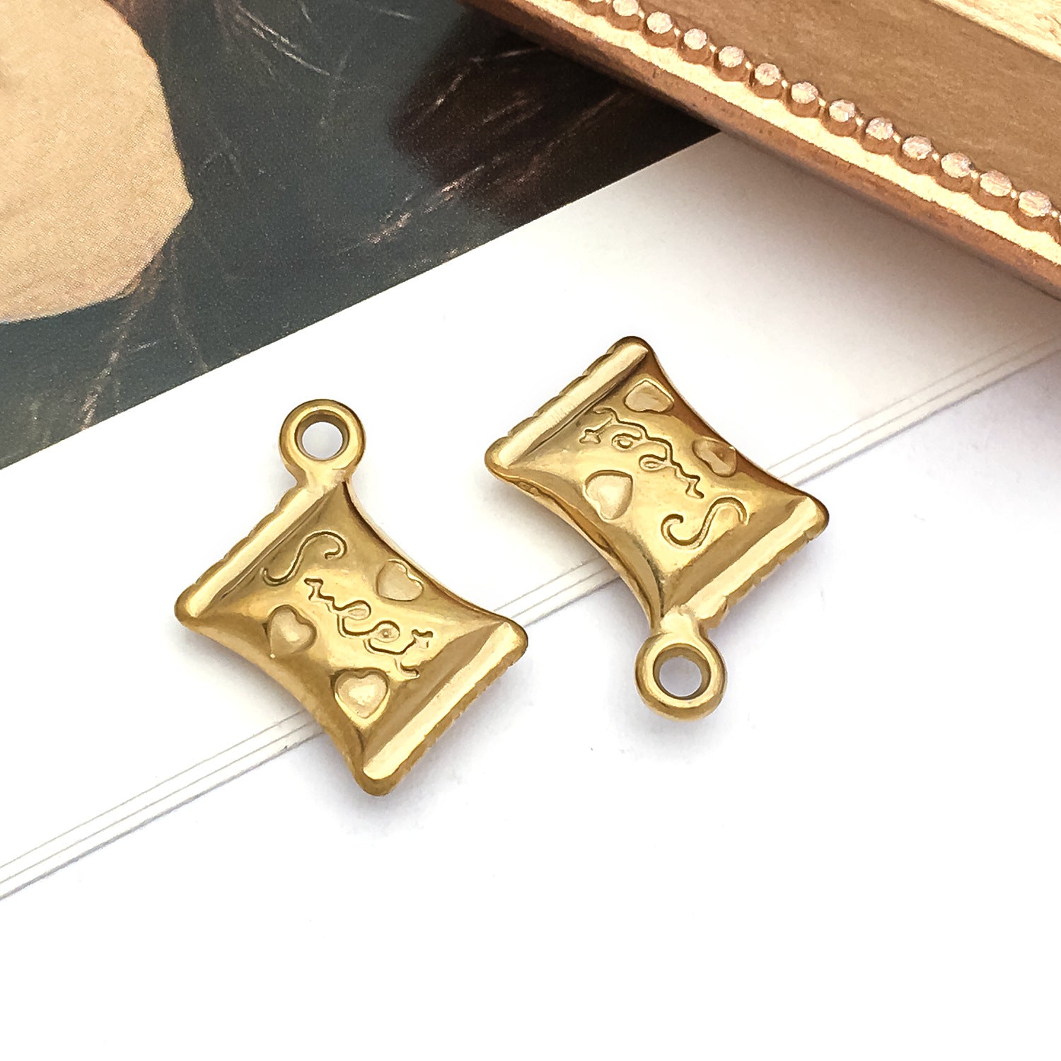 Gold Plated Stainless Steel Angel Dumbbell Music Note Guitar Charm Pendant for DIY Jewelry