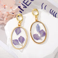 Gold Tone Oval Purple Petal Resin Pendant Necklace and Drop Earrings view 3