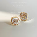 Gold Irregular Shell Flower Pave Zircon Mother-of-Pearl Stud Earrings view 6