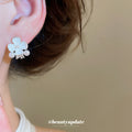 Asymmetric White Flower and Clear Crystal Stud Earrings view 3