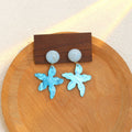 Blue and Yellow Starfish Round Top Statement Earrings view 6