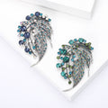 Rhinestone Leaf Brooch Silver Tone Blue Or Green Stones view 1