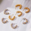 Twisted Bead Open C Hoop Earrings Gold Two-Tone Steel view 3