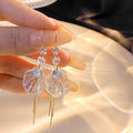 Clear Shell Leaf Tassel Earrings Blue Crystals Gold Chains view 3