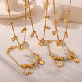 Gold Clover Charm Bracelet Necklace Heart Star Beads view 1