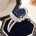 White Gold Tone Blue Cushion Halo Ring Bow Split Band view 5