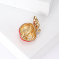 Red Enamel Apple Brooch With Green Crystal Leaf and Clear Slice view 4
