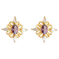 Gold Openwork Flower Stud Earrings Purple Oval Clear Marquise view 5