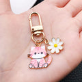 Pink Cat and White Daisy Enamel Clip Keychain Eight-Style Collection view 3