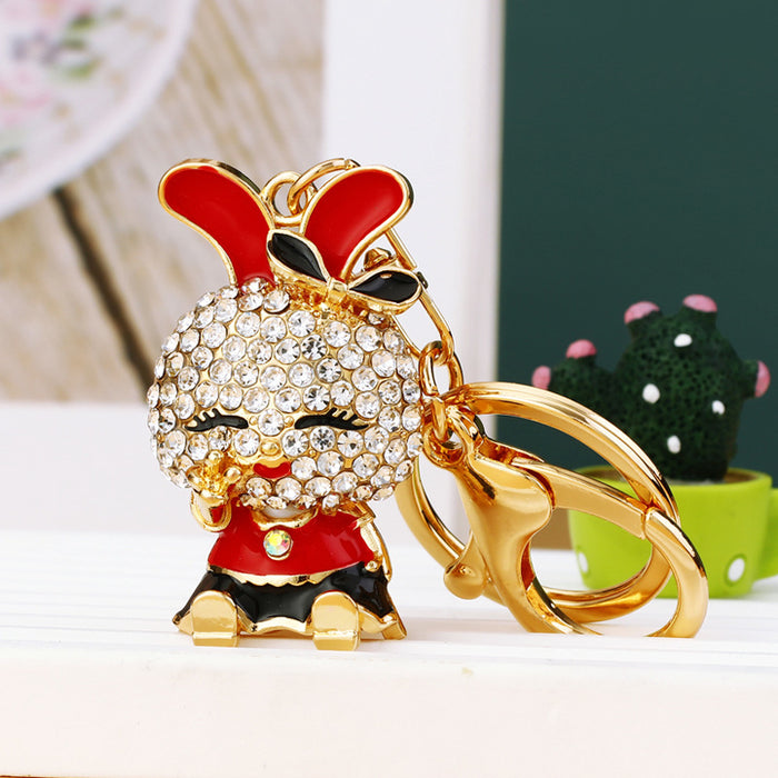 Jeweled Bow Ear Rabbit Character Keychains in Four Color Options