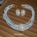 Multi Strand Pearl Choker Oval Pearl Gold Stud Earrings view 4