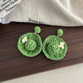 Nine Color Woven Hat Flower Statement Stud Earrings view 11