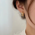 Textured Gold C Hoop Stud Earrings with Distinctive Textured Details view 4
