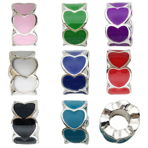 Colorful Enamel Heart Large-Hole Spacer Bead, Zinc Alloy, 6x10 mm