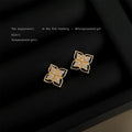 Mini Gold Four-Petal Floral Stud Earrings Pave Crystals view 4