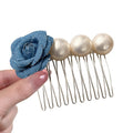 Pearl Flower Multi Tooth Hair Comb Blue Denim White view 5