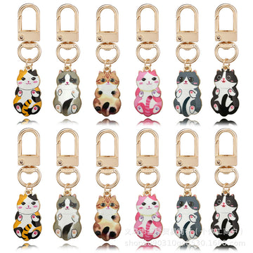 Sitting Cat Charm Keychains With Gold-Tone Swivel Clasps