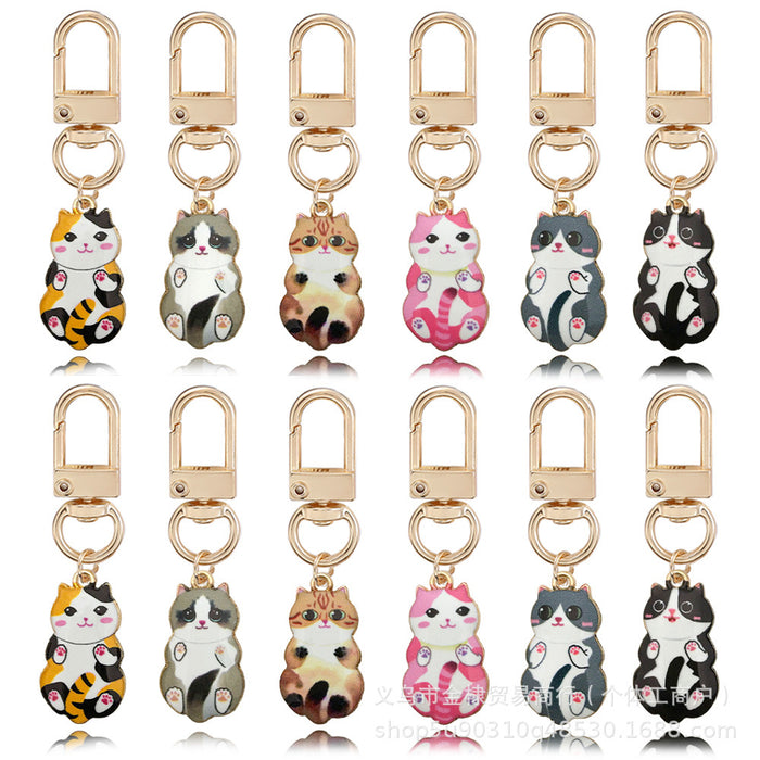 Sitting Cat Charm Keychains With Gold-Tone Swivel Clasps