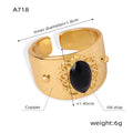 Gold Textured Open Rings Bark Wave Vertical Black Stone view 9